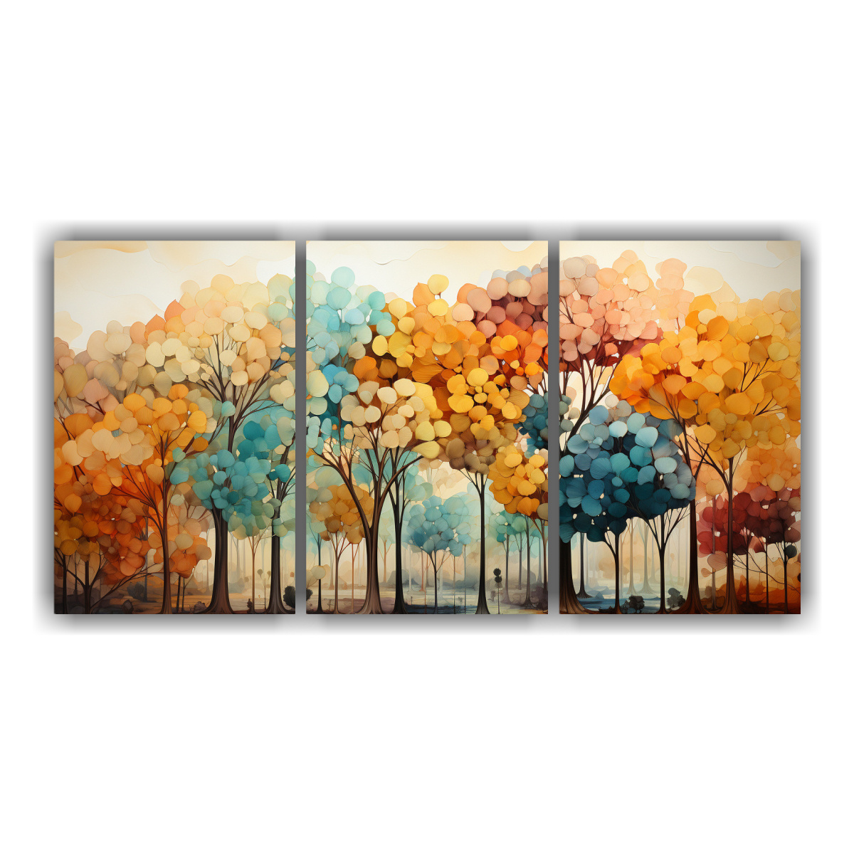 Conjunto Cuadros Abstractos Exclusivos Con Colores Forestales