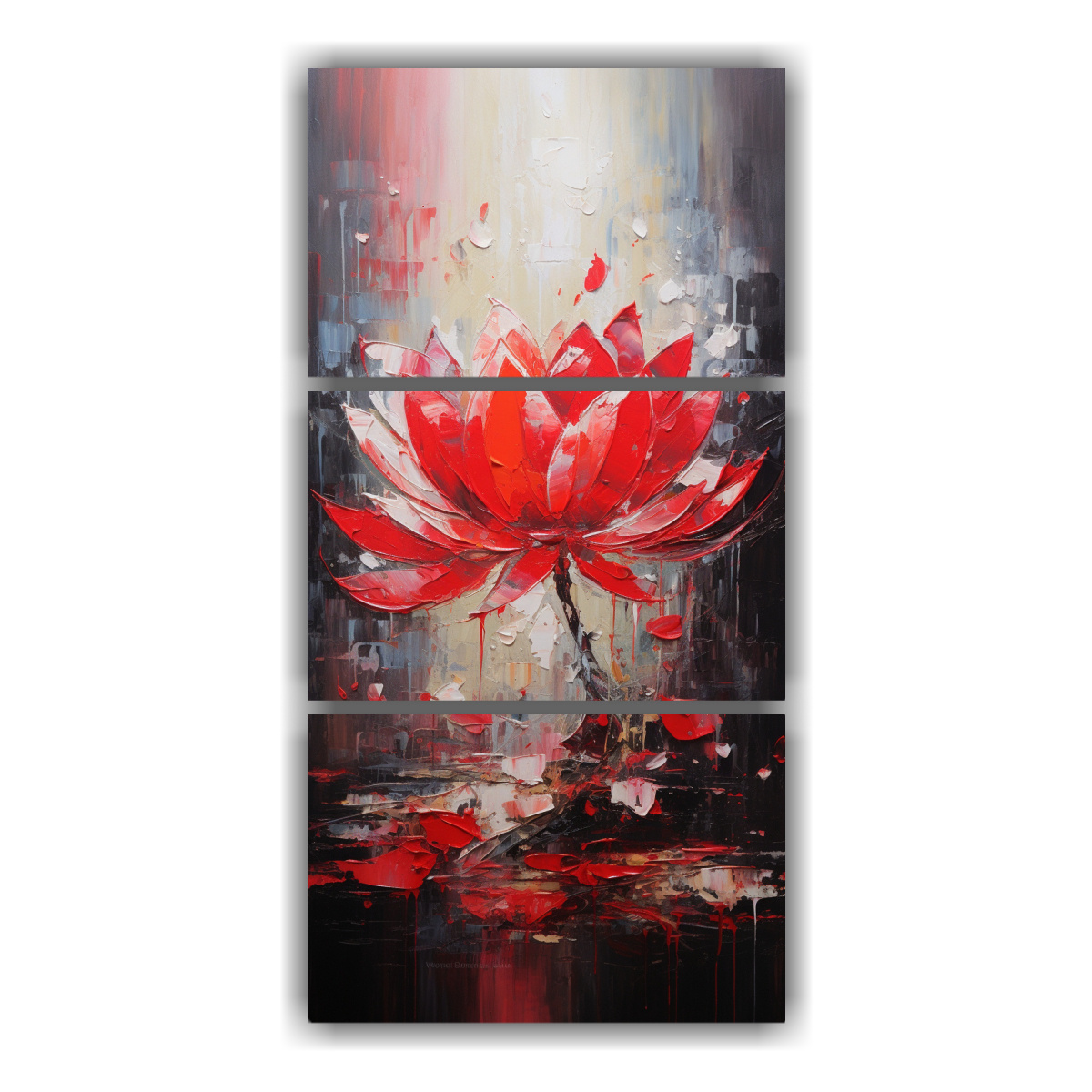 Conjunto 3 Lienzos Tonos Gama Rojos Pintura Estilo Red Lotus En Tela