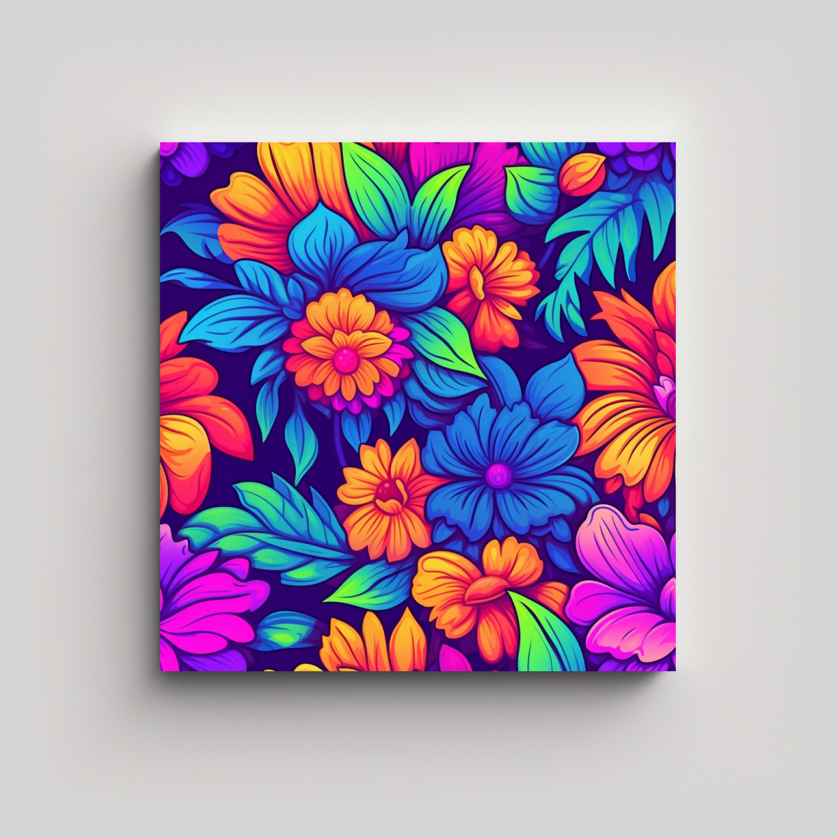 Cuadro De Interiores Estilo Lisa Frank Con Flores Arcoíris DecoCuadros