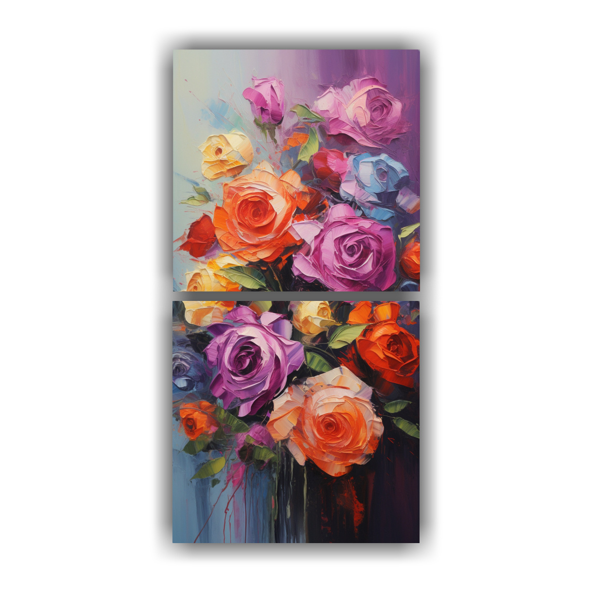 Cuadro De Lienzos De Tela Hermosos Con Rosas Multicolor En La Pintura