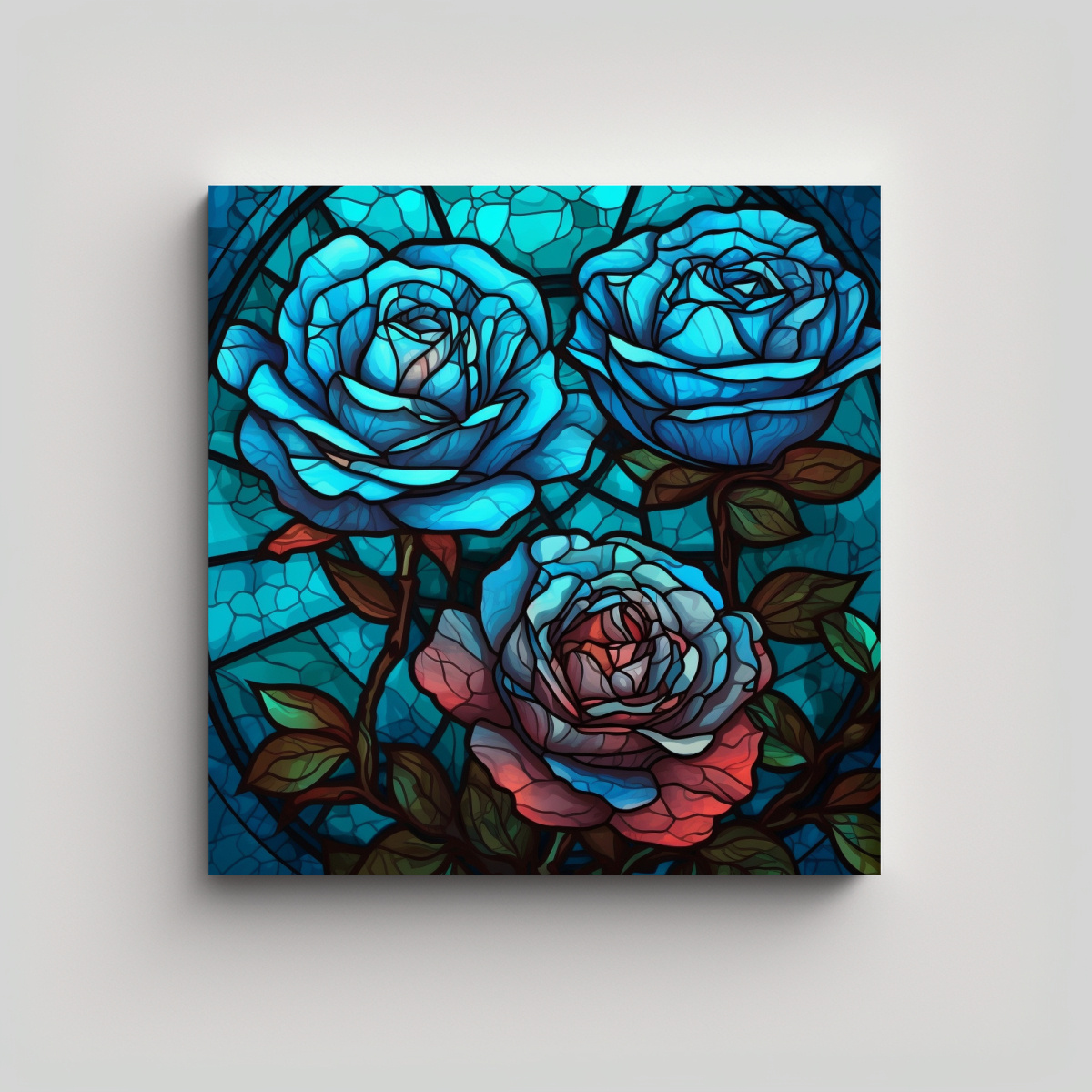 Cuadro De Rosas Cyan Vitral Efecto Expresion Refinado Arte Decocuadros