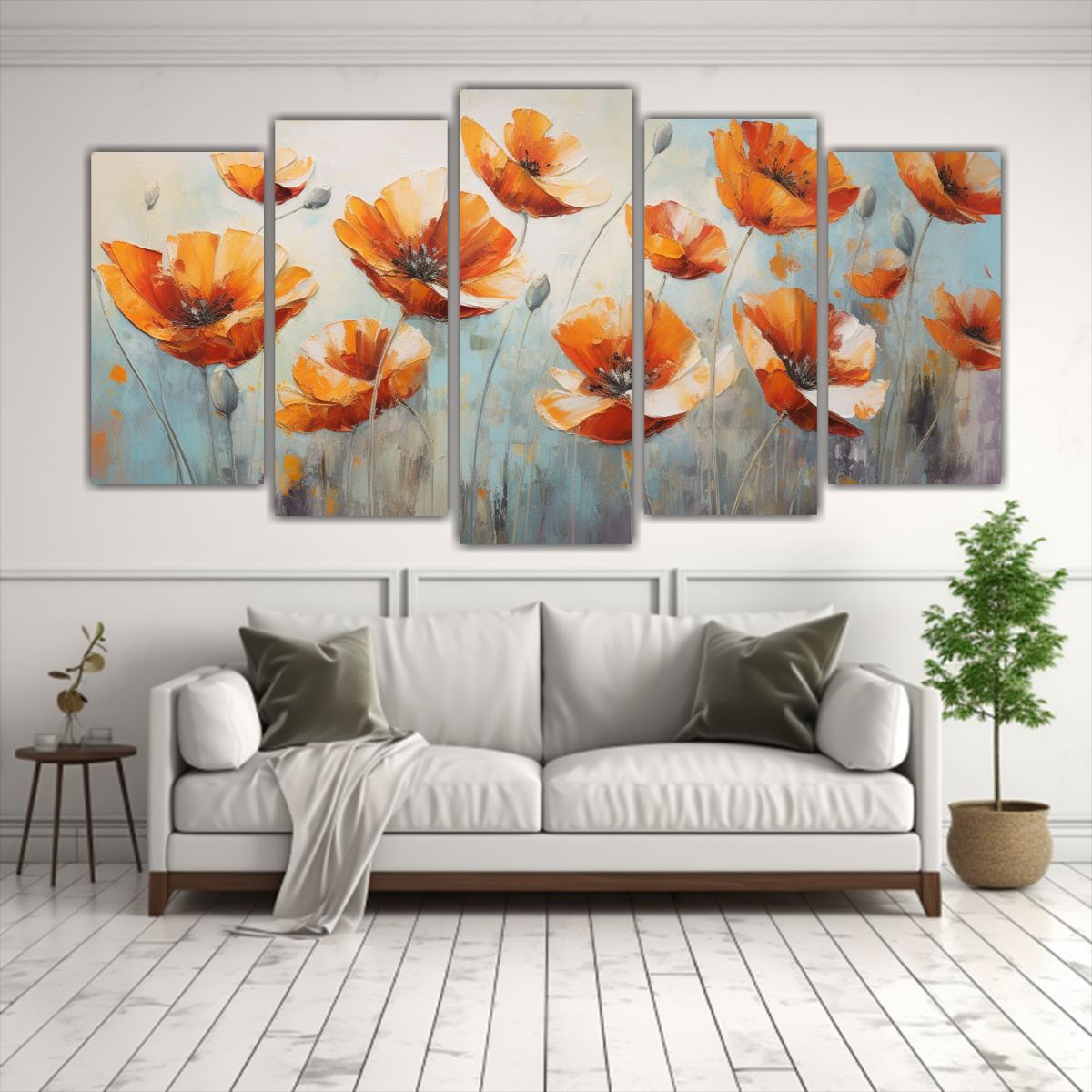 Pintura Abstracta En Lienzo Estilo De Amapolas Naranjas Estética Cinco