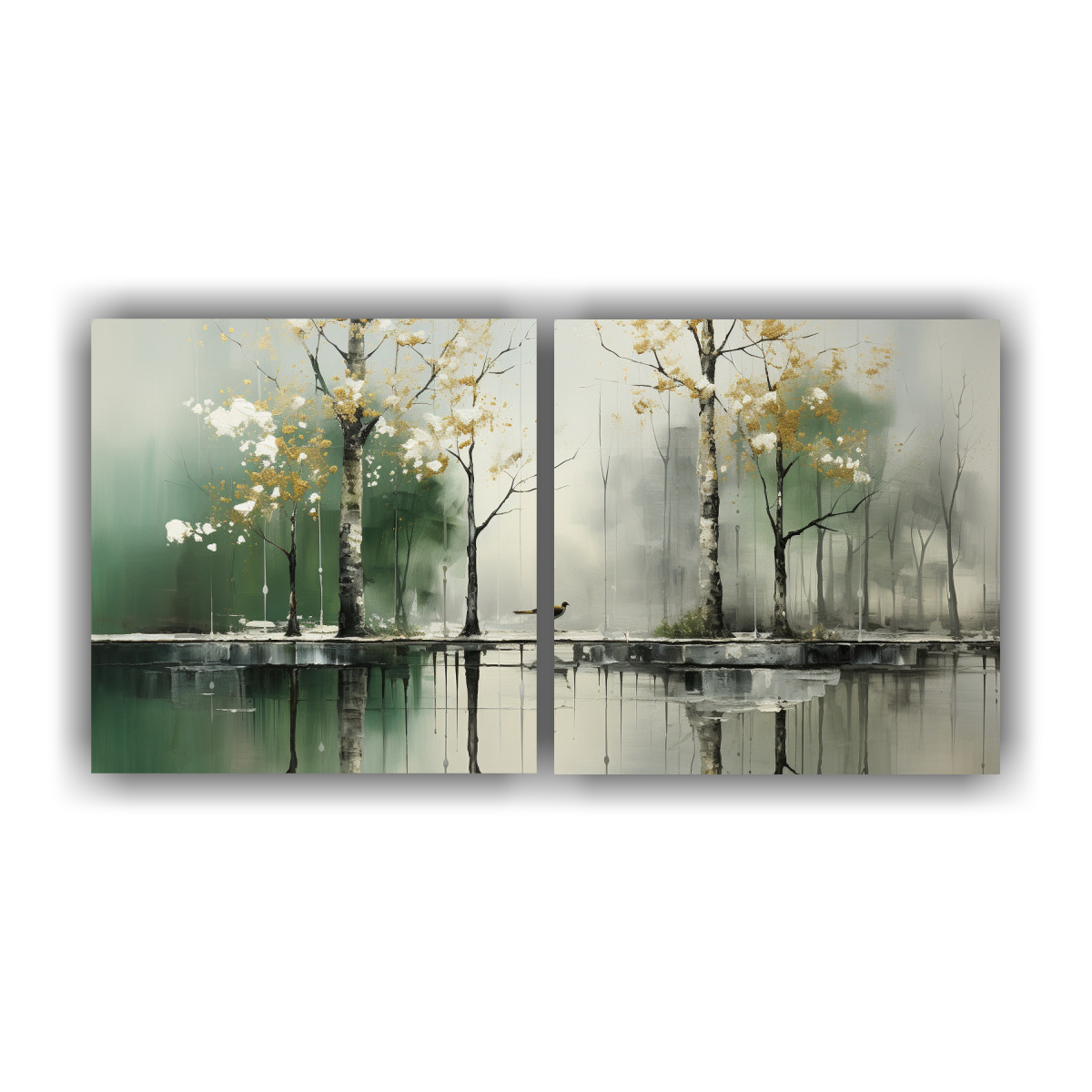 Cuadro Pintura Abstracta árboles Plata Set 2 Vanguardia Llamativo