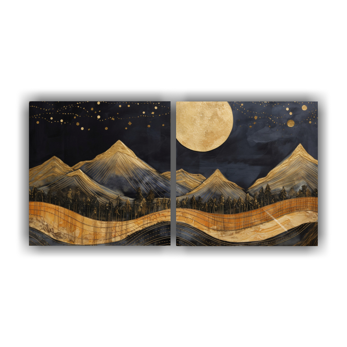 Cuadro Decorativo De Montaña Con Luna En Bastidor De Madera DecoCuadros