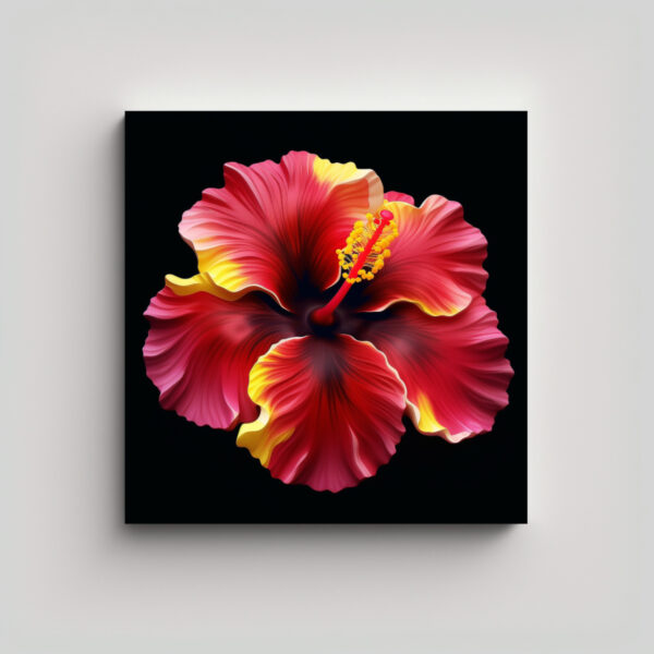 Pintura Detallada De Hibisco Rojo Amarillo Y Rosa Arte Moderno