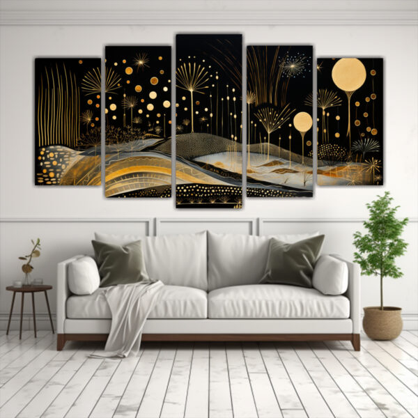 Cuadro Pintura Mural Vintage Cinco Canvas En Fondo Negro Dorado Con