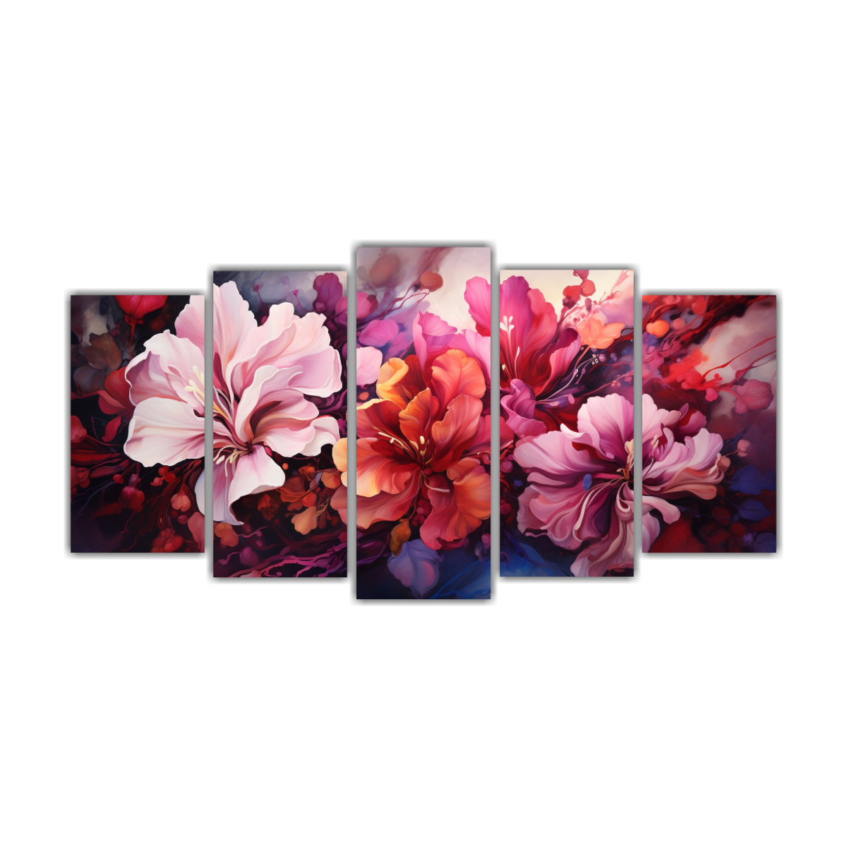 Pinturas Abstractas De Flores Brillantes En Lienzo Set 5 Cuadros