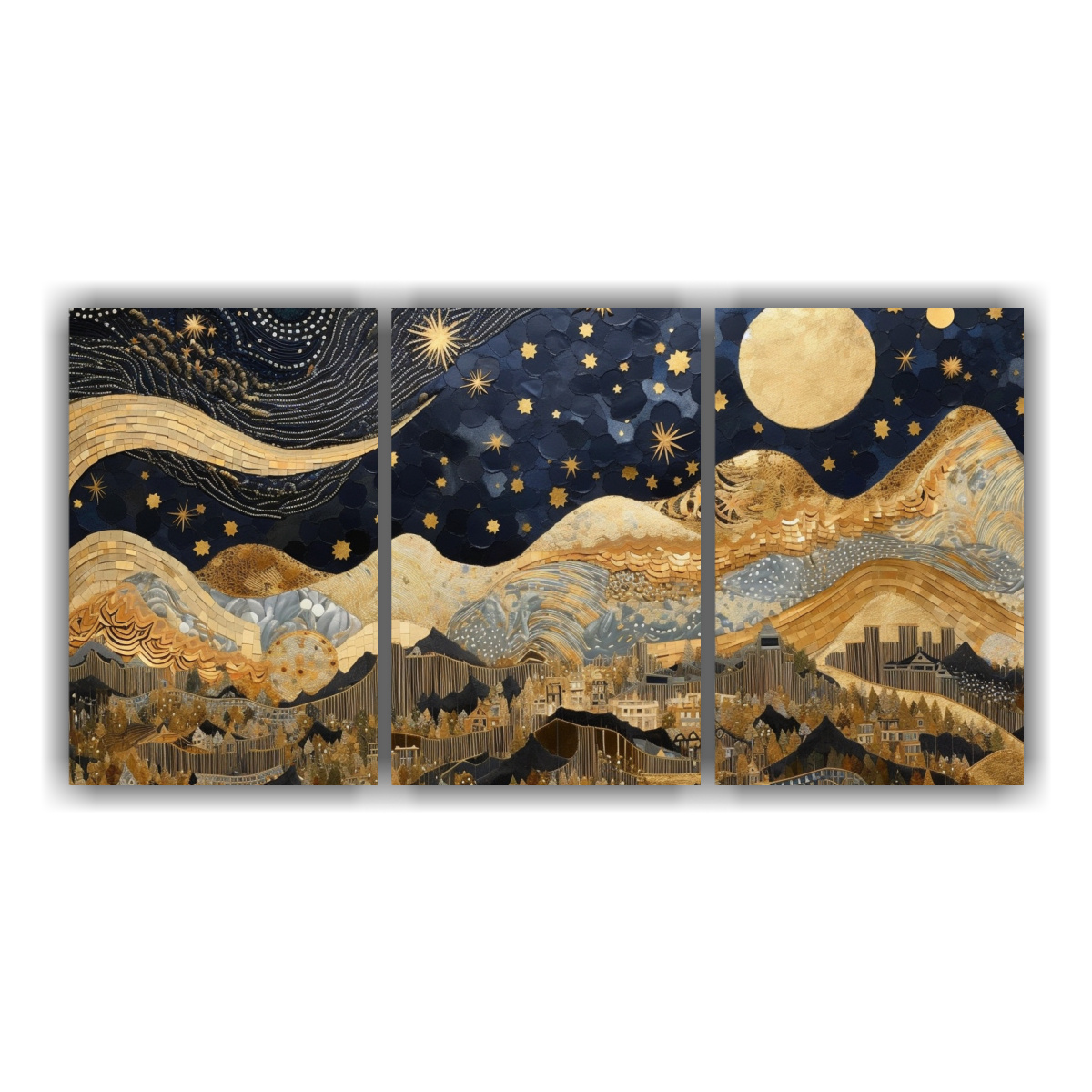 Set Telas En Bastidor Vanguardia Estilo Pintura Con Luna Cerca De Las