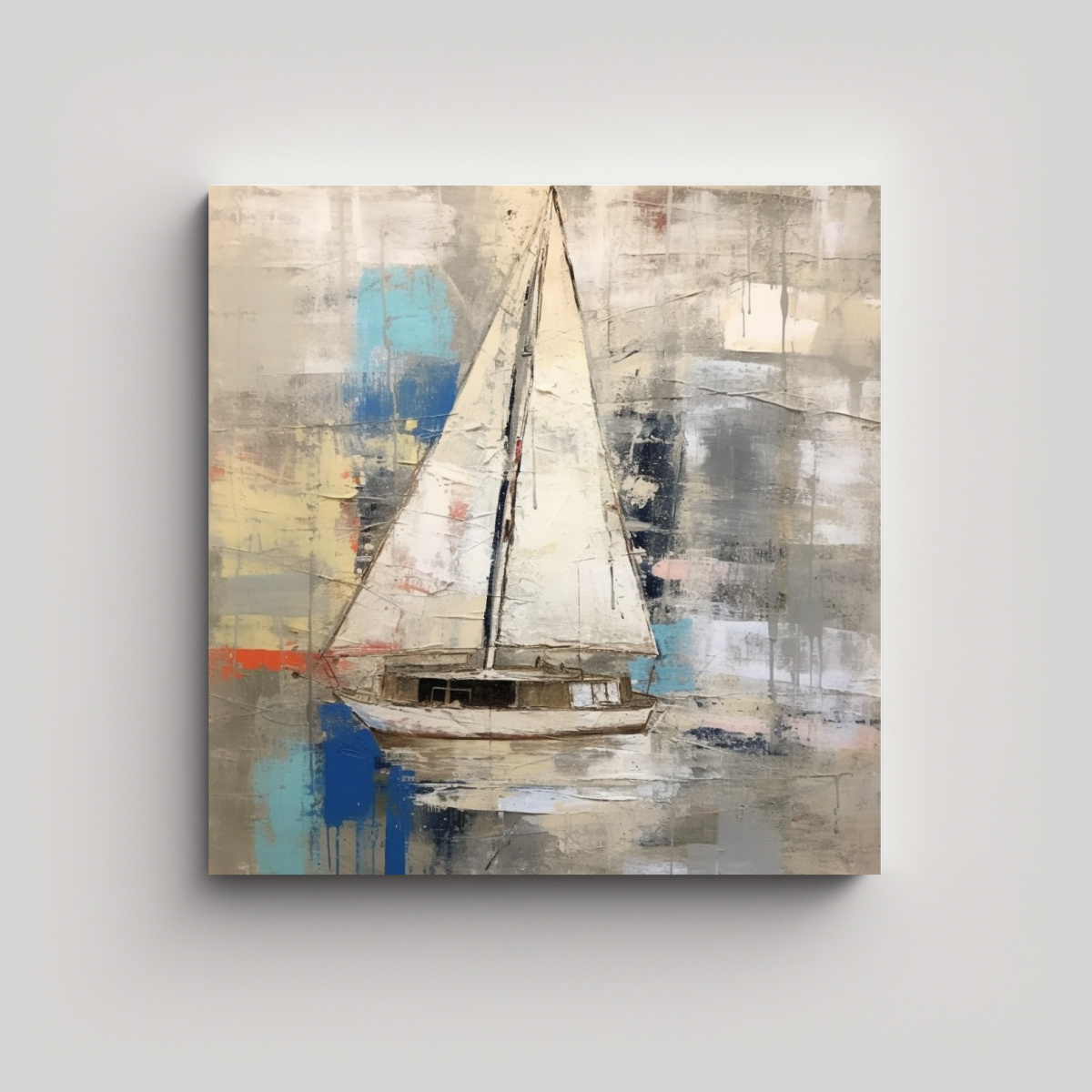 Cuadro Decorativo Inspirado En Basquiat Con Un Barco De Vela Y Colores