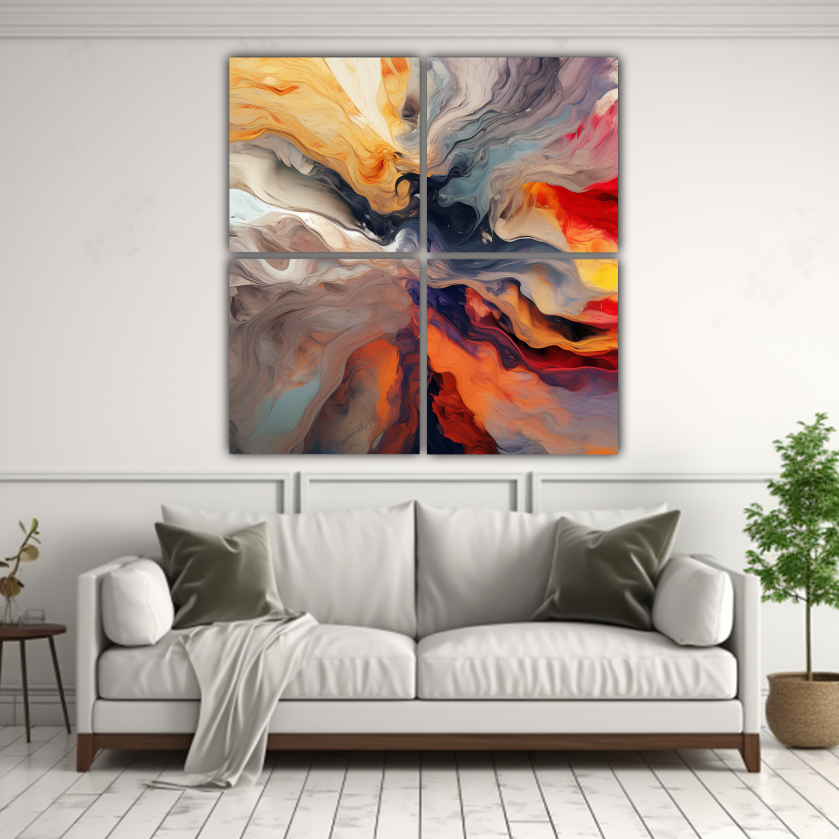 Cuatro Artes De Pared Concepto Abstracto Alegre En Colores Neutrales