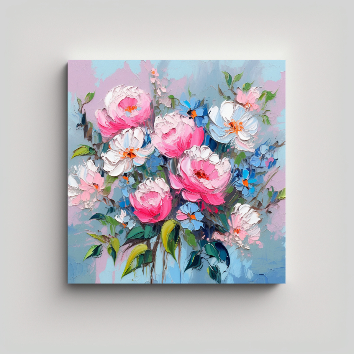 Compra La Pintura Floral En Tela Rosa Y Azul En DecoCuadros