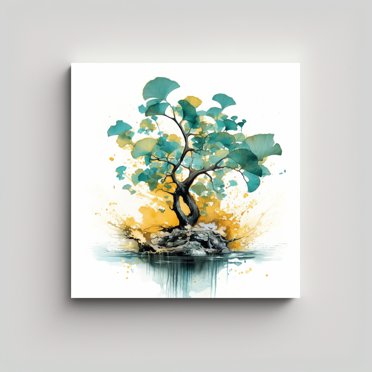 Cuadro Pintura Inspiradora De Comedor Con árbol De Bonsái Ginkgo Biloba