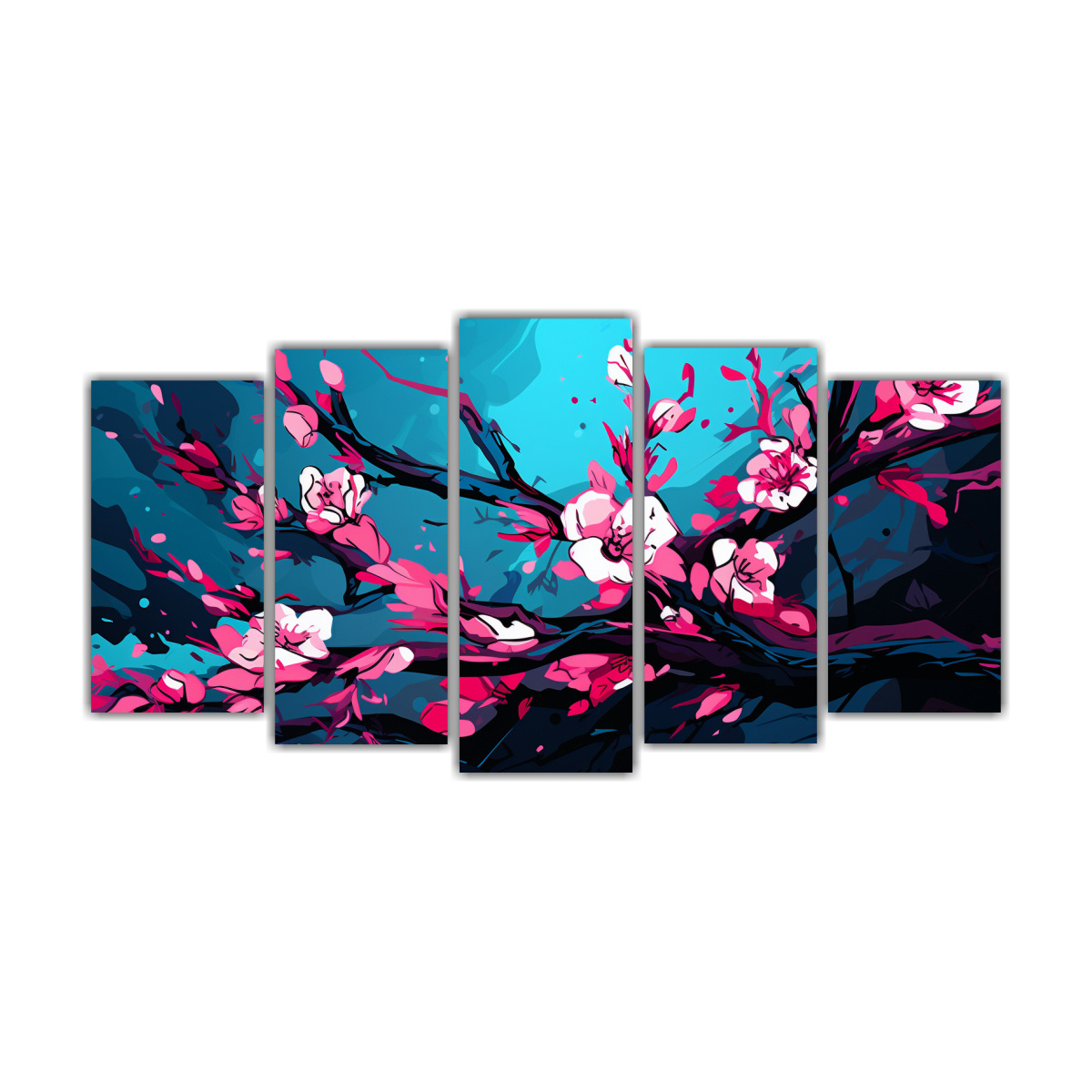 Arte De Pared Neonoir En Turquesa Y Rosa Set De 5 Pinturas Calidos