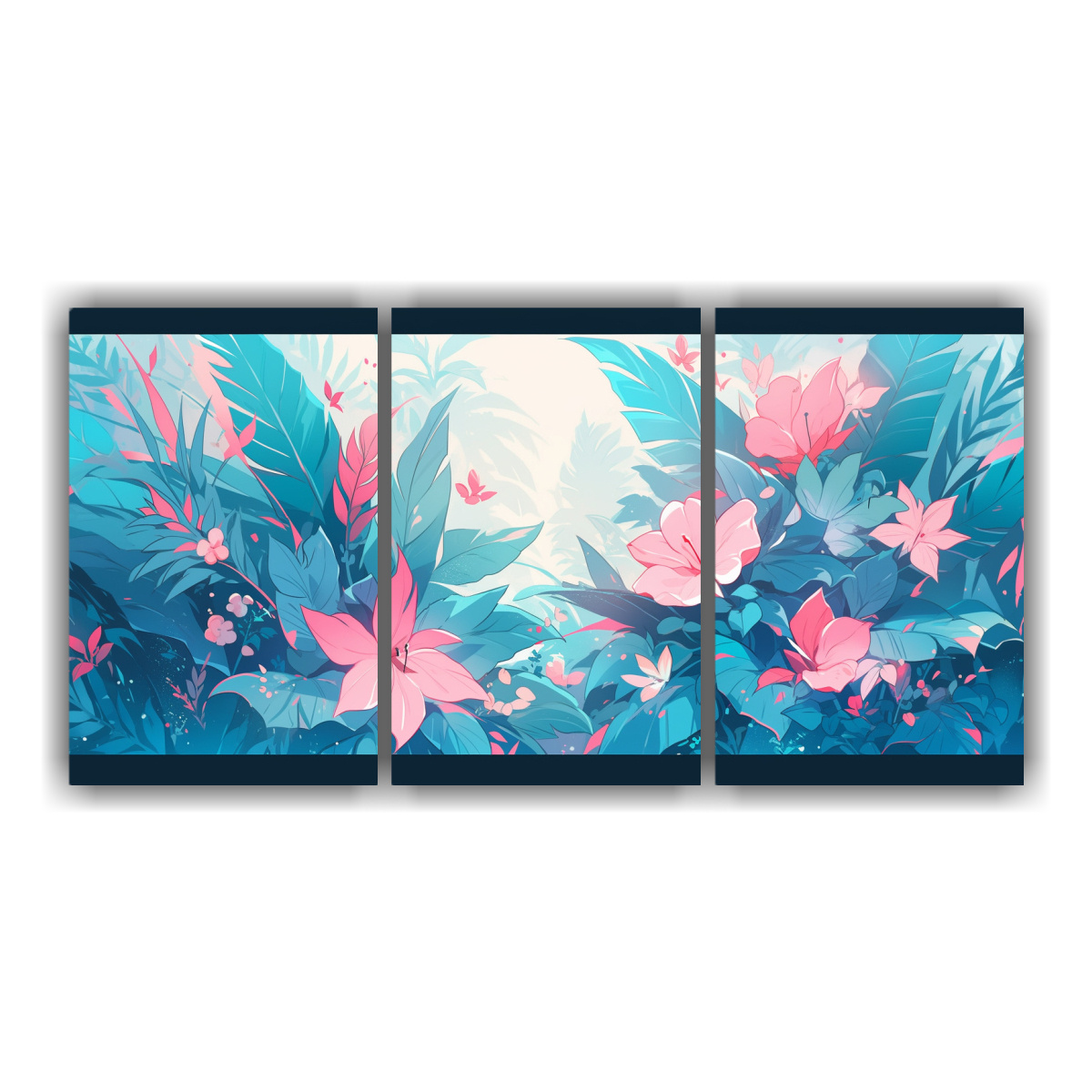 Conjunto 3 Cuadros Calidos Unico Turquesa Y Rosa Atmosfera Neonoir