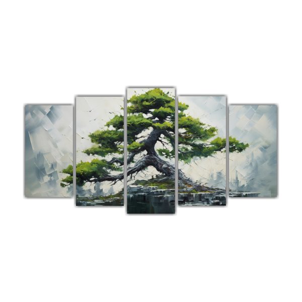 Conjunto 5 Cuadros Expresión Majestuosas Árbol Bonsái De Pino Pintura