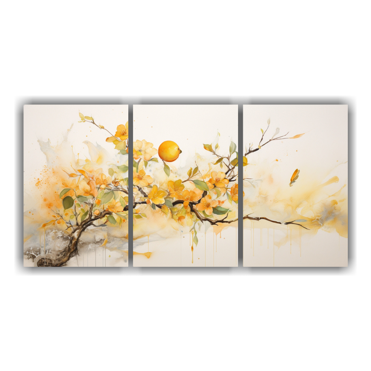 Pintura Abstracta De Un árbol De Durazno En Colores Amarillo Y Dorado