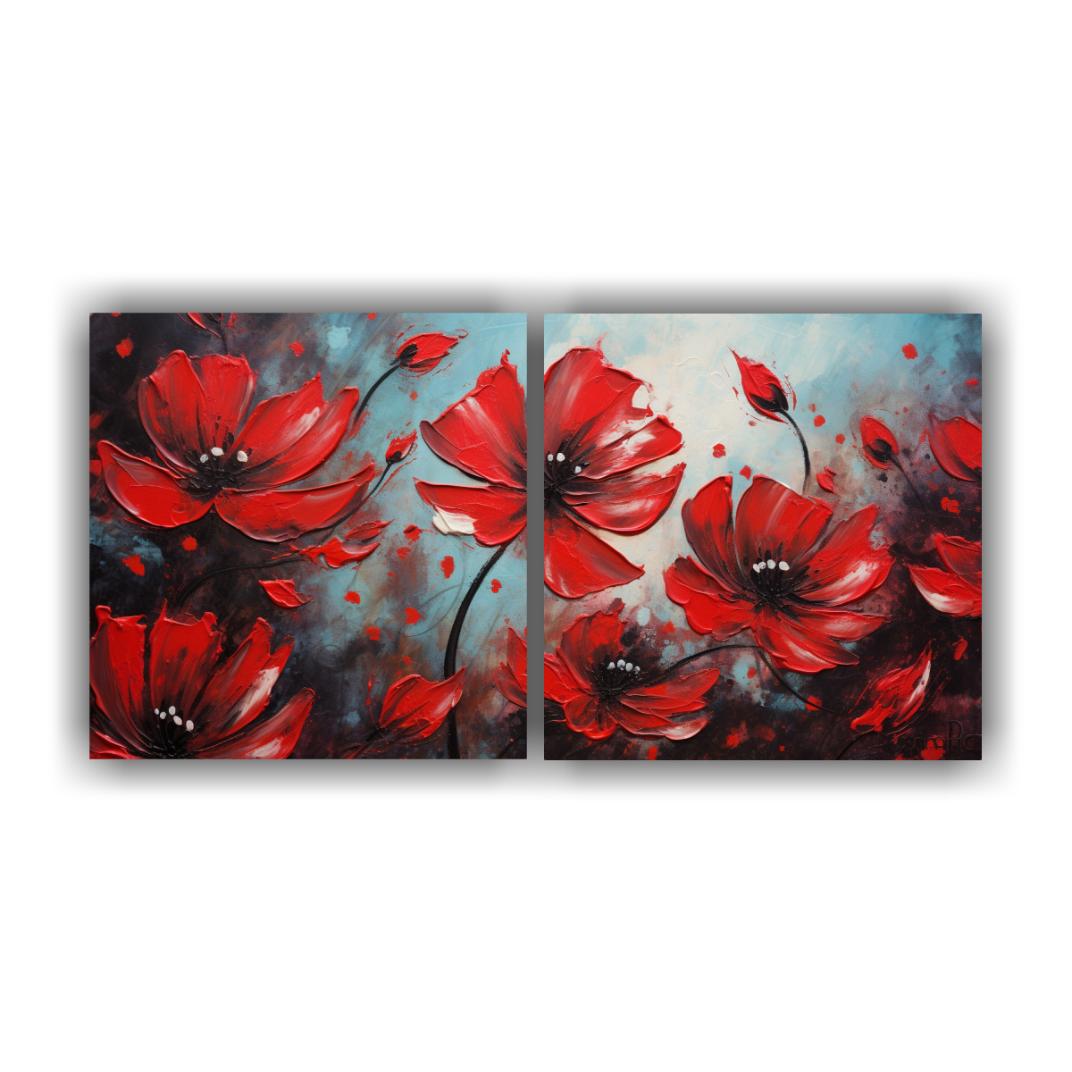 Pintura En Lienzo De Flores Rojas Y Negras Cuadros Decorativos De