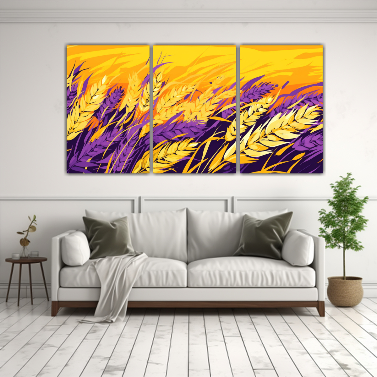 Cuadro Mural Moderno De Arroz Amarillo Y Morado DecoCuadros