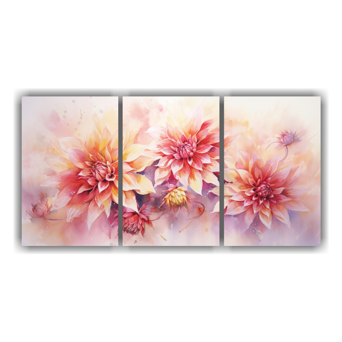 Set Telas Abstractas Intensas Con Flores De Dahlias En Colores Oro Y