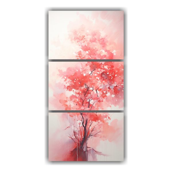 Conjunto De 3 Cuadros Abstractos De Árbol Tropical En Rojo Y Rosa