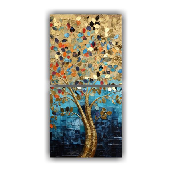 Cuadro Decorativo Con árbol En Colores Vibrantes Y Dorado DecoCuadros