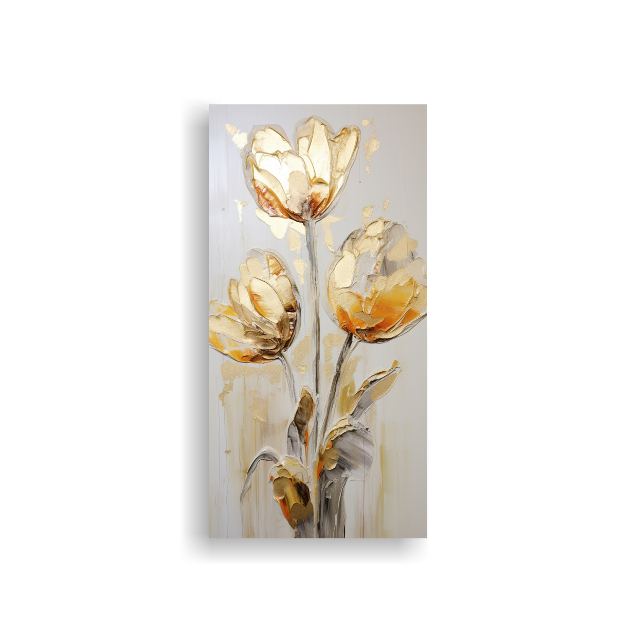 Cuadro Vanguardia Escenario Dorado Con Tulipanes En Lienzo Decocuadros