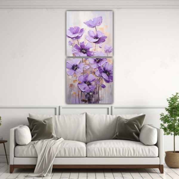 Lienzos Impreso Alta Resoluci N Pintura A Flores Moradas Y Plateadas En