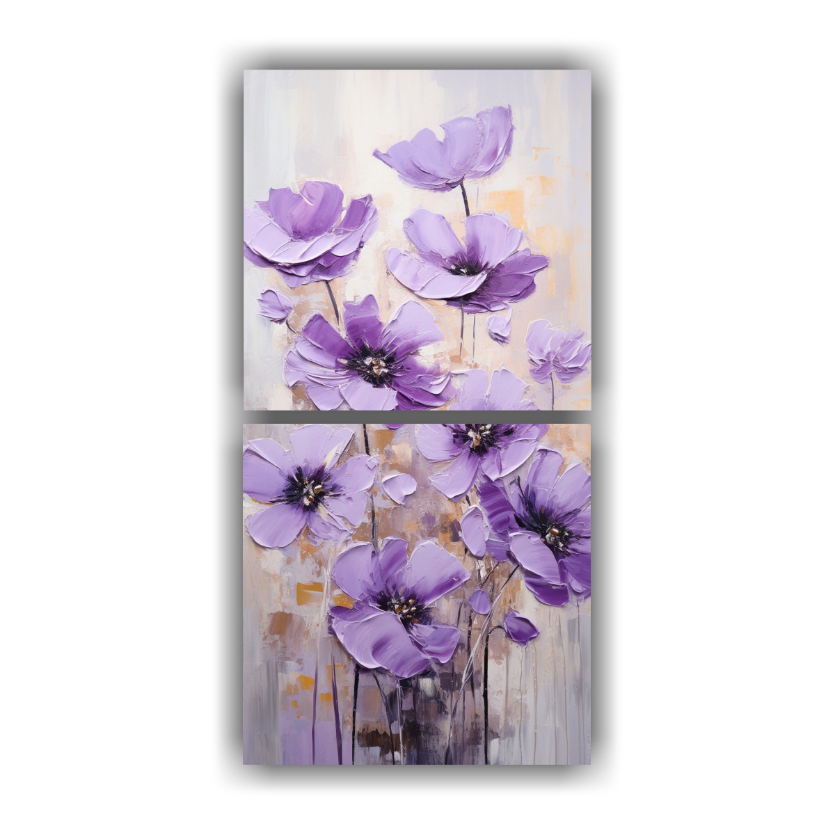 Lienzos Impreso Alta Resolución Pintura A Flores Moradas Y Plateadas En