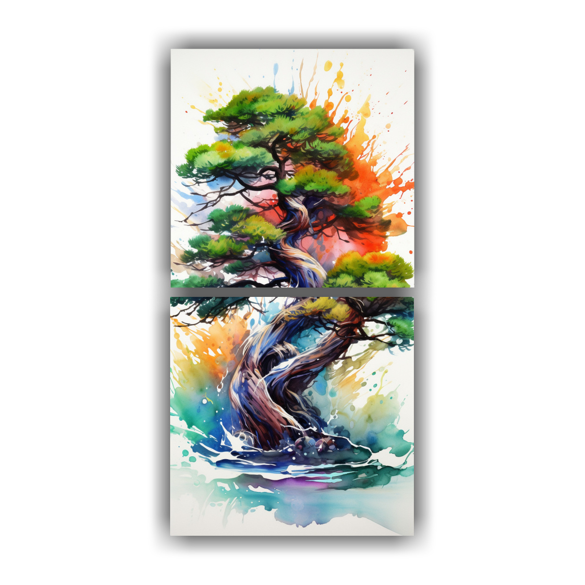 Pintura En Relieve De árbol De Pino Bonsái En Colores Vibrantes