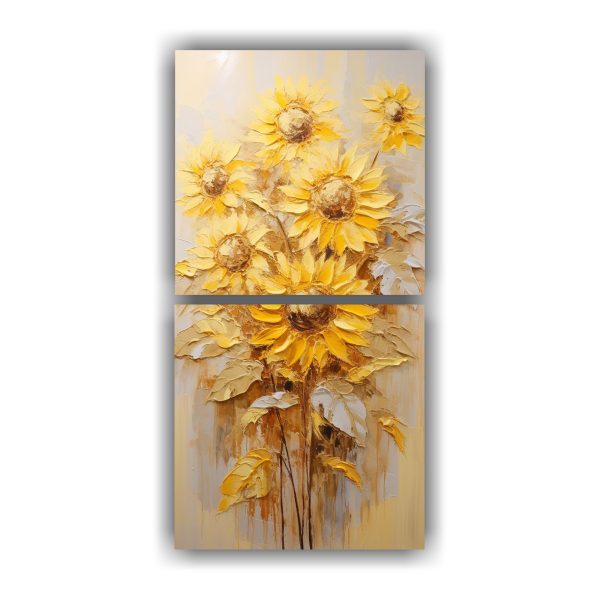 Set Cuadros Inspiraci N Vida Pintura De Girasoles Dorados En Lienzo