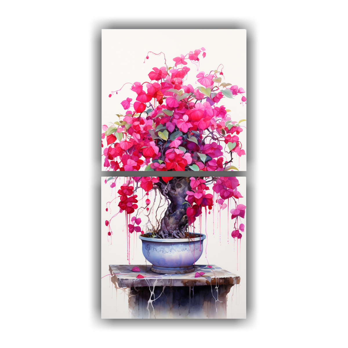 Set 2 Lienzos Inspirador Exuberantes A Fuchsia Bonsai Acuarelas Colores