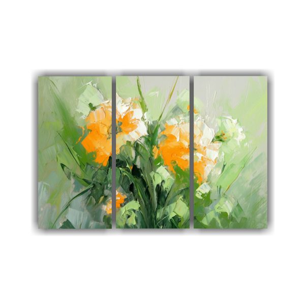 Cuadro De Flores Verde Y Naranja En Lienzo Decocuadros