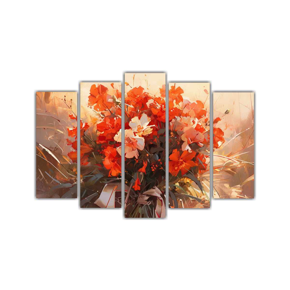 Conjunto Lienzos Tela C Lidos Rectangulares Rojo Naranja Flores