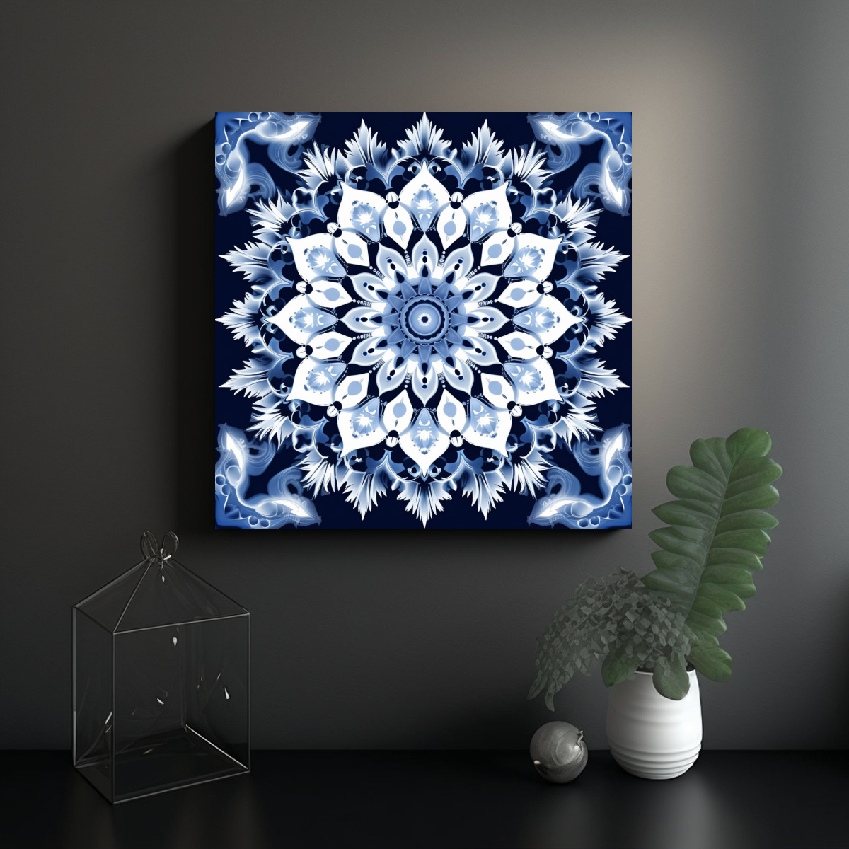 Cuadro Decorativo Moderno Hd Patr N Floral Sim Trico Azul Decocuadros