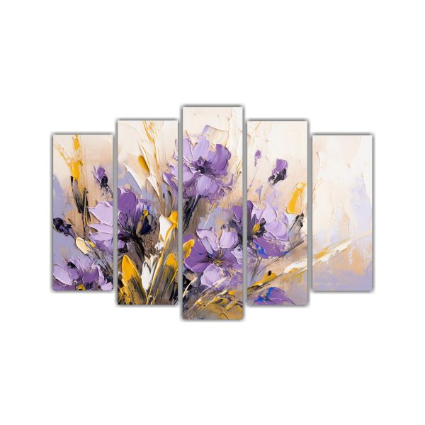 Cuadro De Flores Moradas Y Doradas En Lienzo Decocuadros