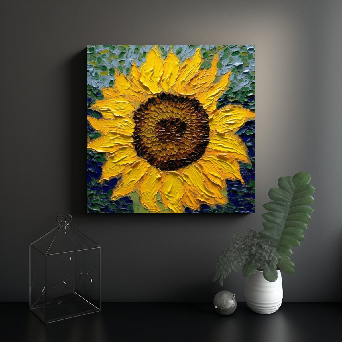 Cuadro Decorativo Estilo Van Gogh Girasoles Fondo Liso Decocuadros