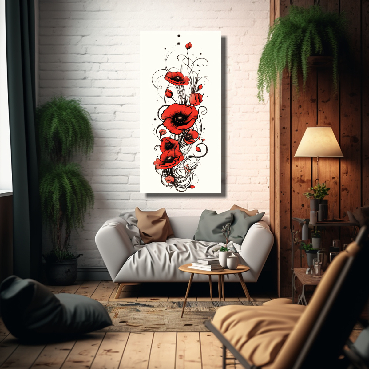 1-cuadro-abstracto-espiral-de-diez-amapolas-rojas-y-peque-o-cr-neo-negro-1