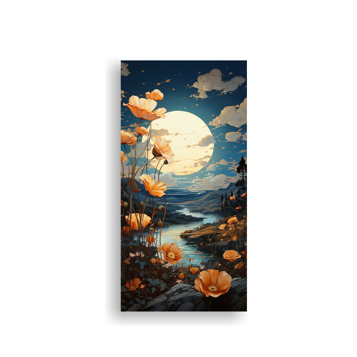 1 Cuadro Decorativo Tela Sublimada Flores Amarillas En El Cielo Con Maravillosas Pequeñas Flores Rosas En El Cielo.
