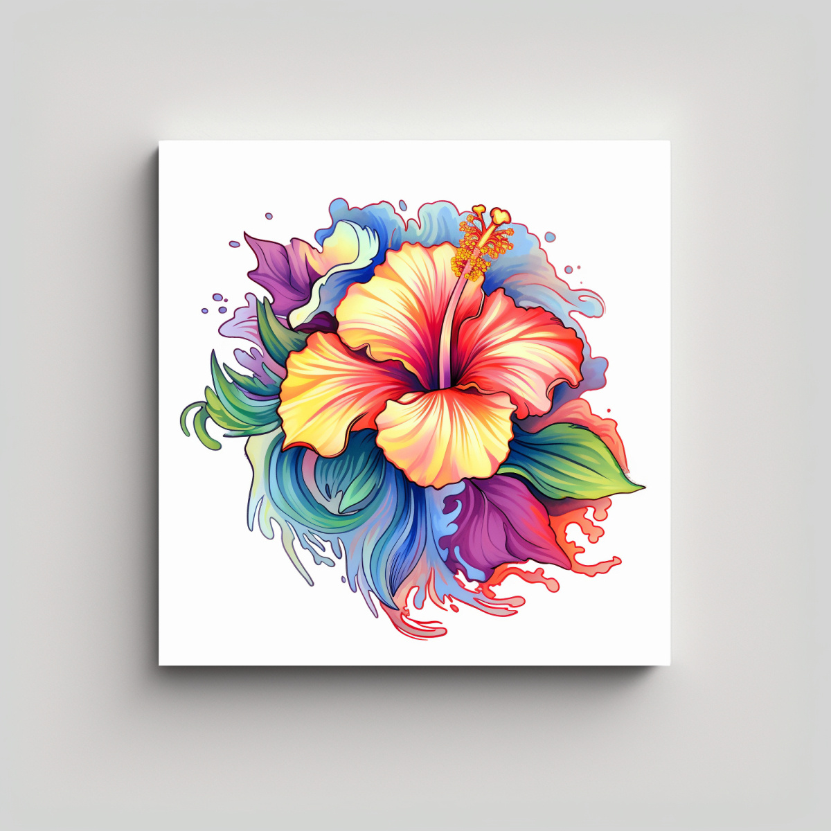 arte-abstracto-espacial-y-hibiscus-anime-en-lienzo-de-arcoiris