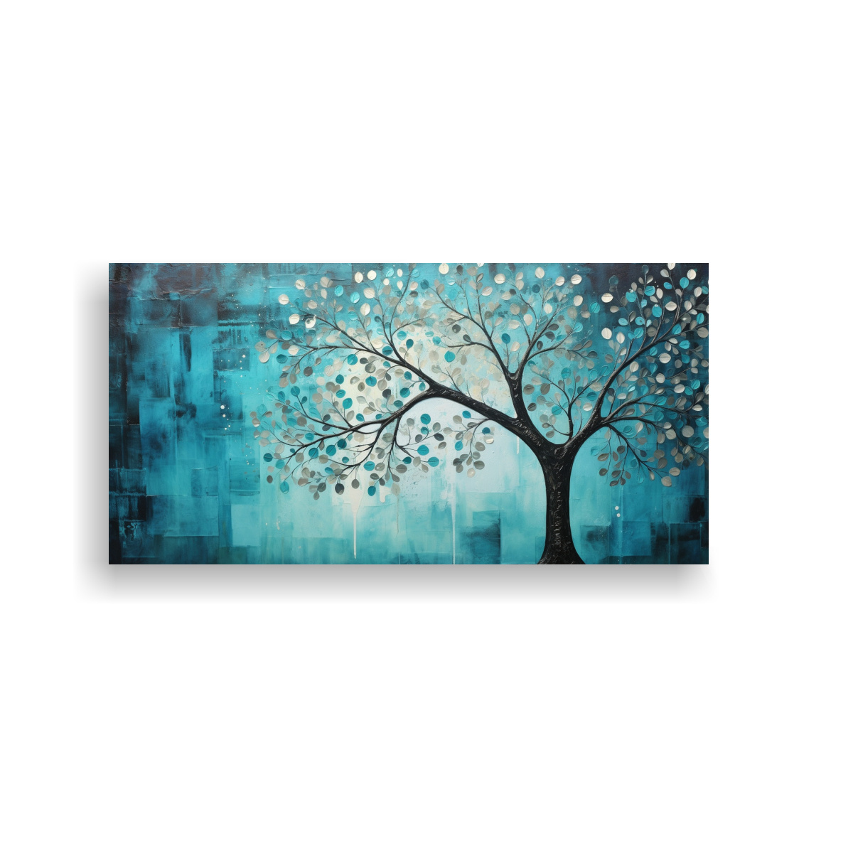 arte-de-pared-moderno-rbol-turquesa-y-plata