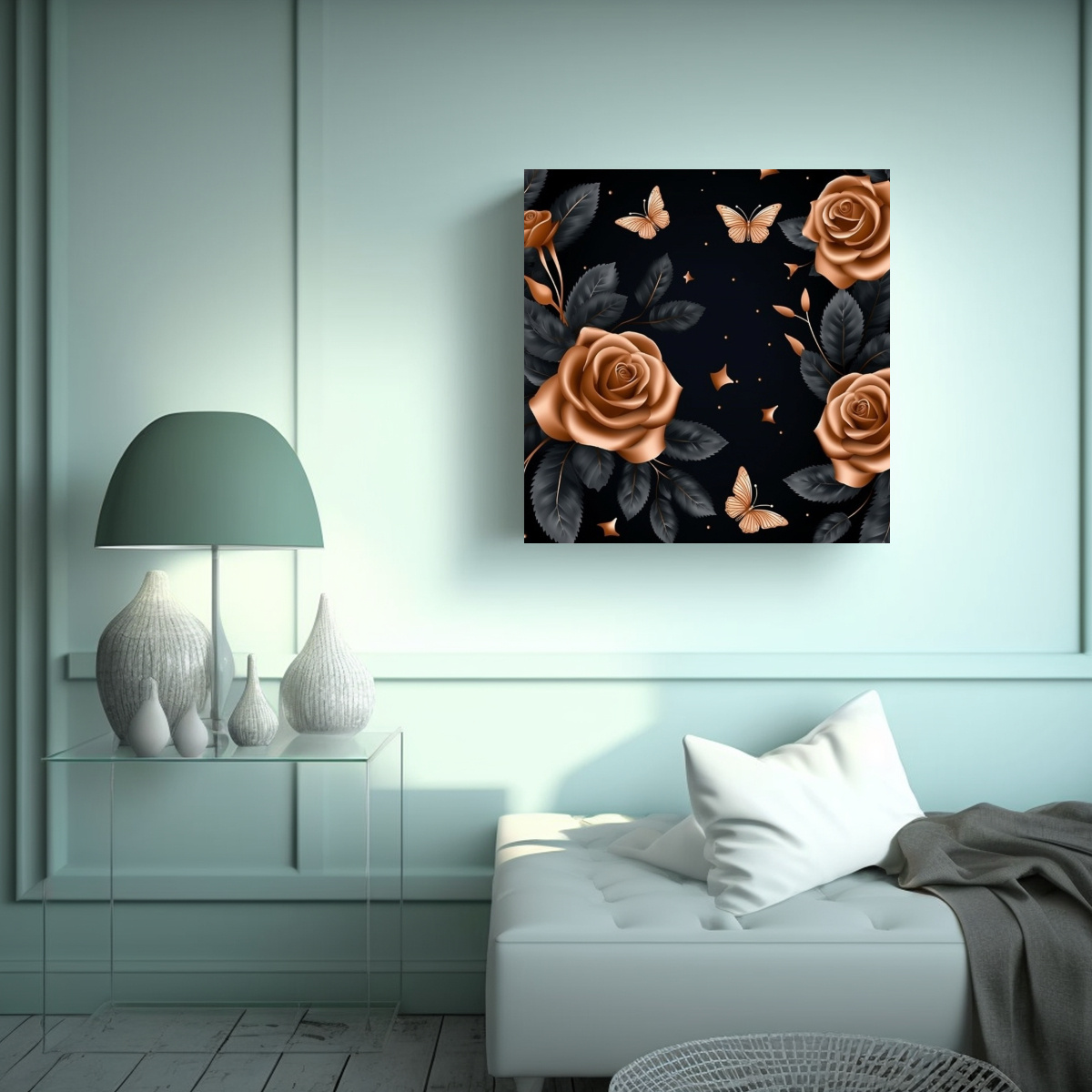 arte-de-pared-rosa-dorado-floral-3d-simple-calma-alta-calidad-1