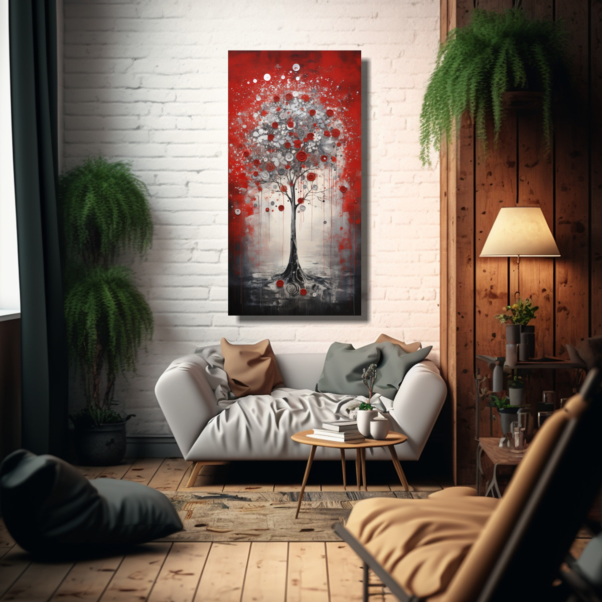 arte-decoraci-n-pop-art-rbol-en-rojo-y-plateado-en-estilo-1