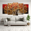 arte-gr-fico-en-forma-de-rbol-en-rojo-y-dorado-en-cinco-telas-en-bastidor-1
