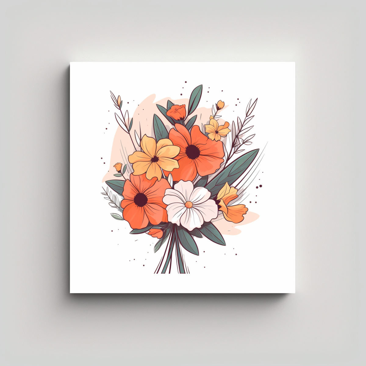 Arte Minimalista De Bouquet De Flores En Colores Actuales