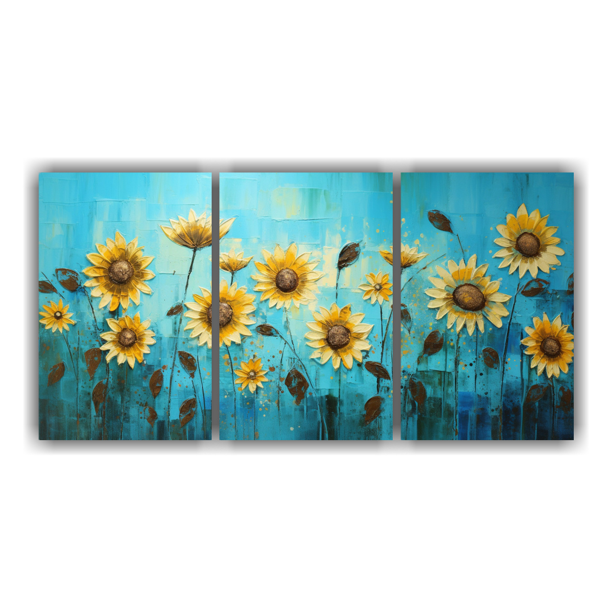 artes-de-pared-decorativo-naturaleza-viva-cuadro-de-girasoles-turquesa-en-lienzo