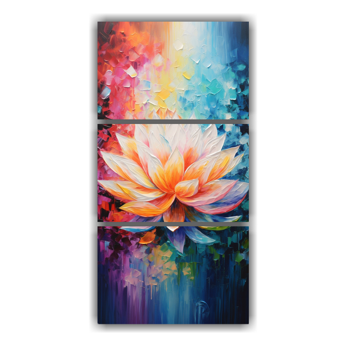 artes-de-pared-impreso-majestuosas-con-loto-de-colores-arco-ris-en-lienzo