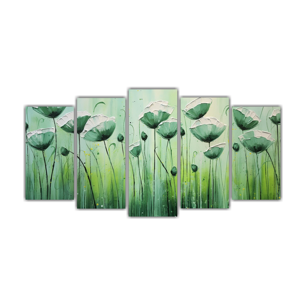 artes-de-pared-tonos-verdes-con-amapolas-cuadro-en-lienzo