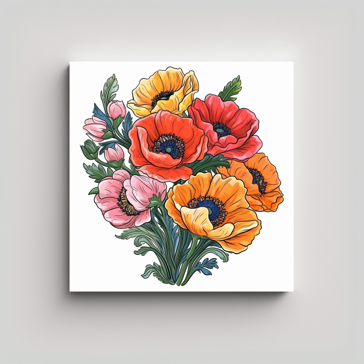 bastidor-con-relieve-bouquet-de-amapolas-coloridas-en-estilo-cartoon