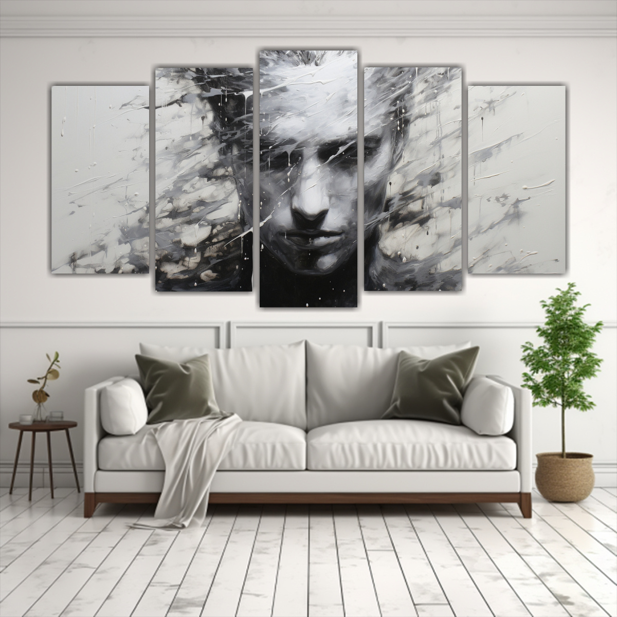 cinco-cuadros-de-l-neas-finas-arte-callejero-contornos-faciales-y-salpicaduras-plata-y-blanco-1