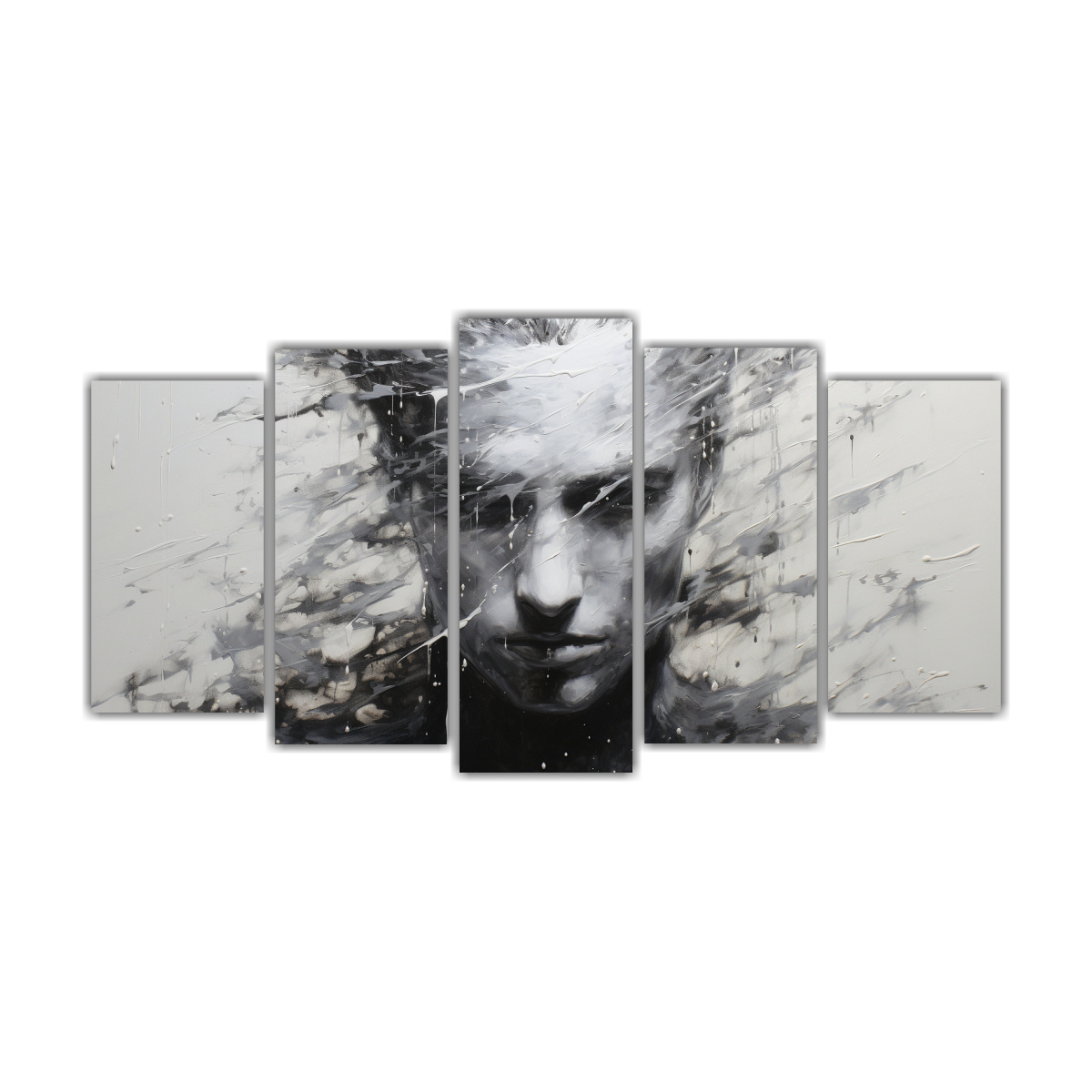 cinco-cuadros-de-l-neas-finas-arte-callejero-contornos-faciales-y-salpicaduras-plata-y-blanco